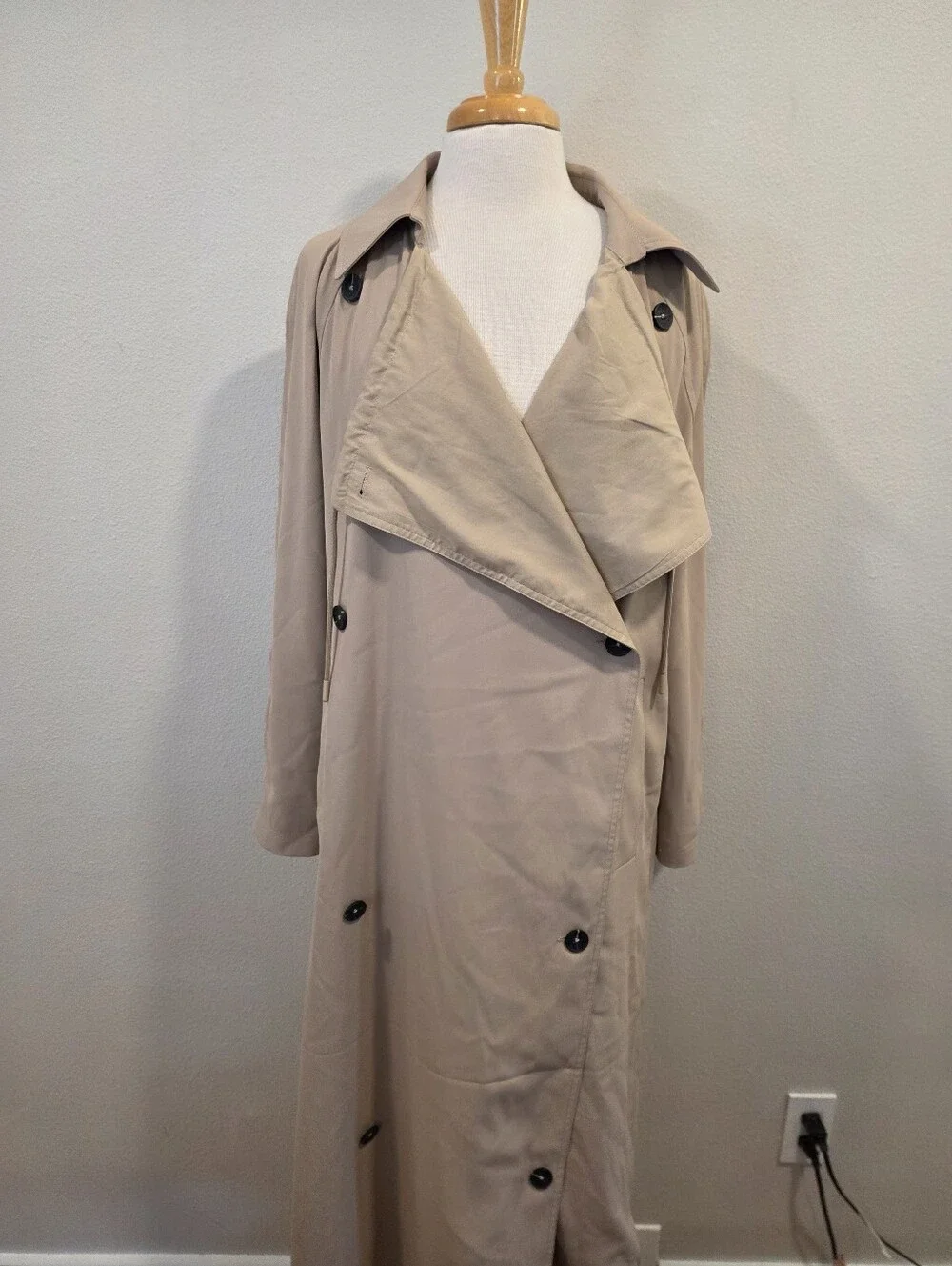 Avec Les Filles Draped Double Breasted Tan Trench Coat